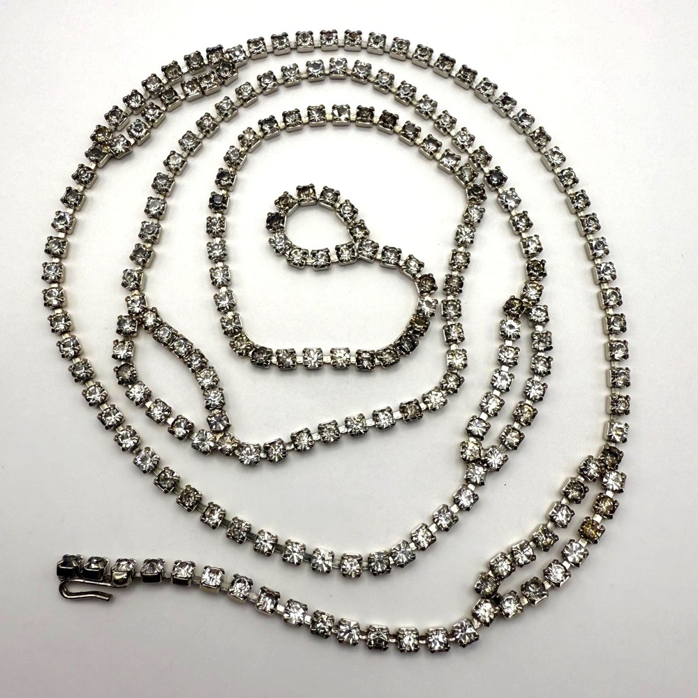 Vintage Long Rhinestone Necklace‎ or Belt – 40 Inch Glam Statement Jewelry